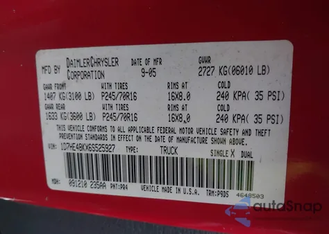 2006 Dodge Dakota Slt from USA, damaged, VIN 1D7HE48KX6S525927